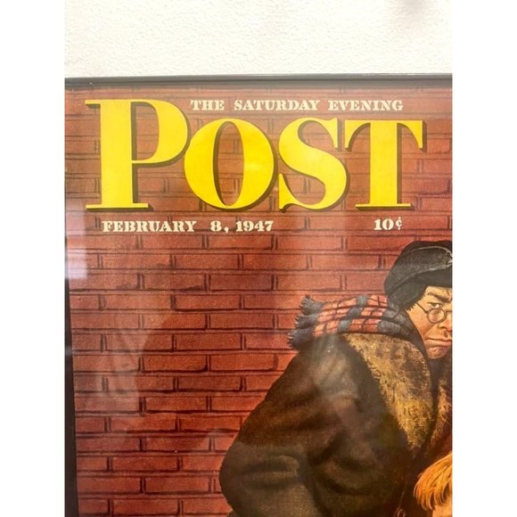 Old Feb 1947 Post Magazine Cover Framed Boy with Ice Cream Cone Theme Winter Ame - Picture 2 of 5